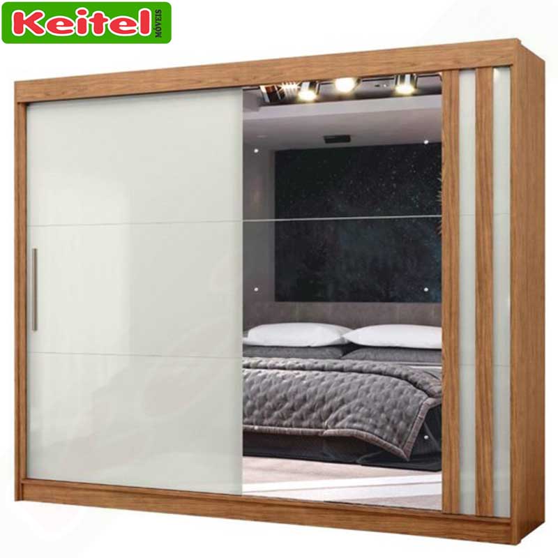 Roupeiro 2 Portas de Correr Seul Com Espelho Cor Marrocos / Off White 100% MDF