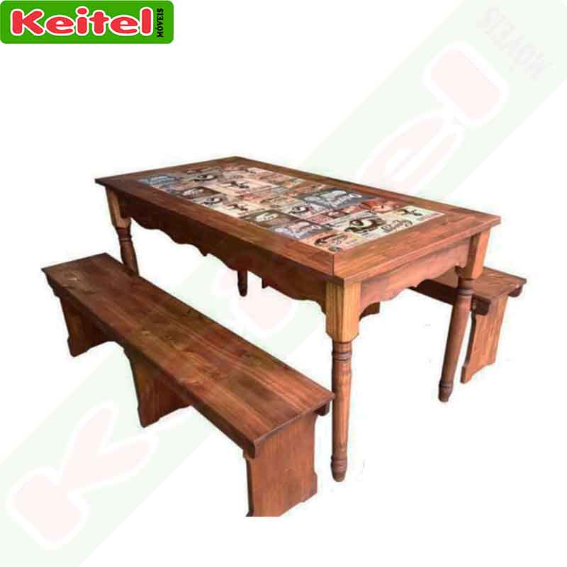 Mesa De Churrasco Cerâmica 2 Metros Com 2 bancos Rústica Madeira