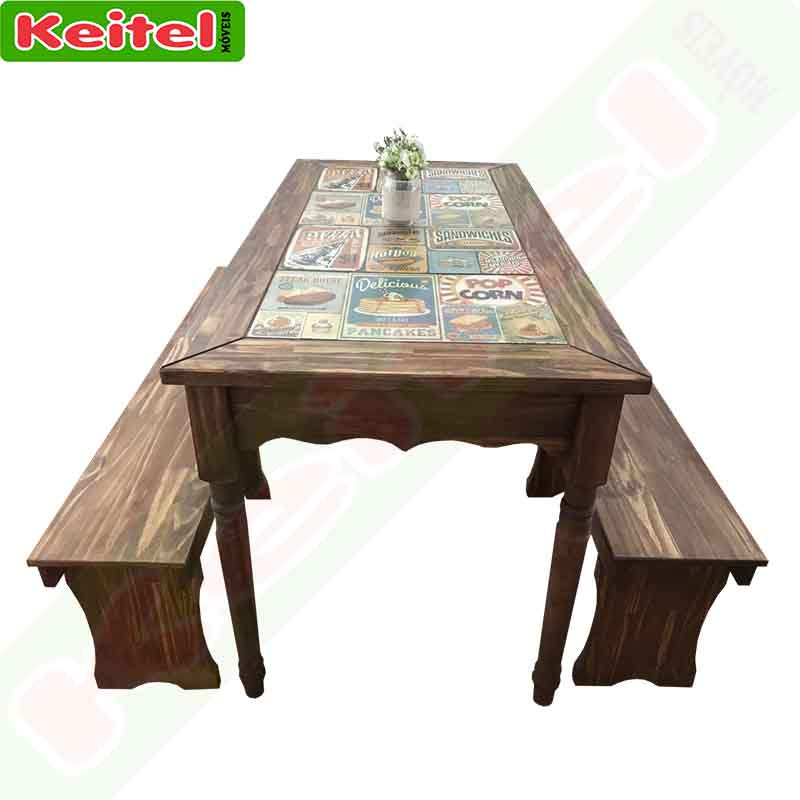 Mesa De Churrasco Cerâmica 2 Metros Com 2 bancos Rústica Madeira