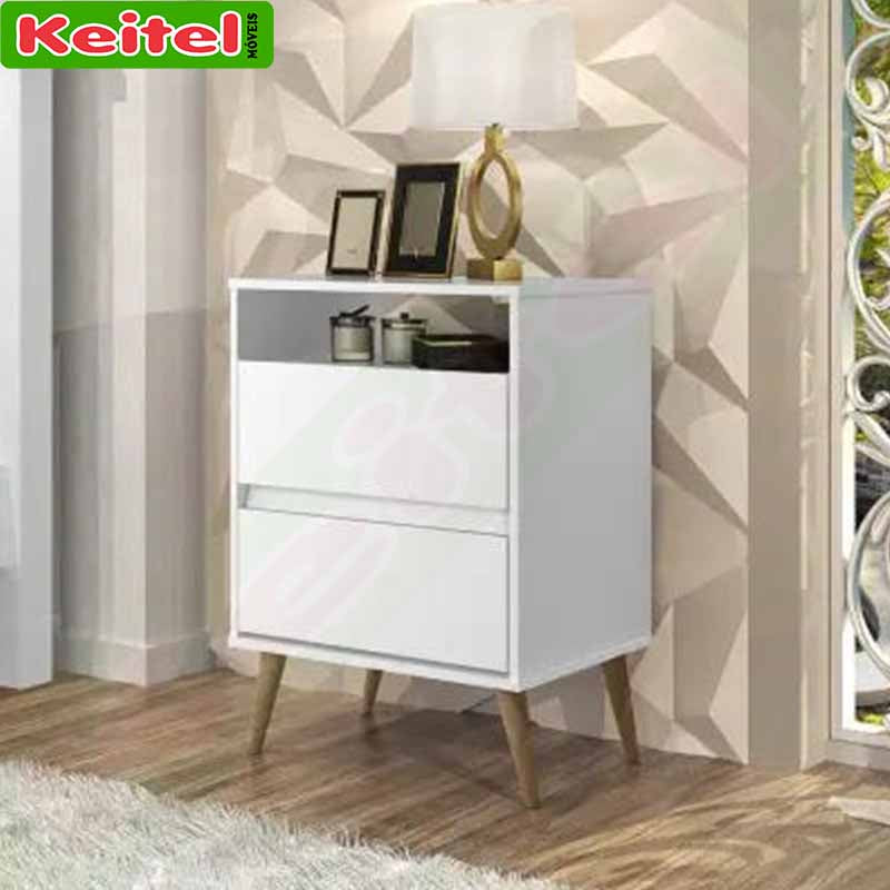 Mesinha de Cabeceira Lotus 2 Gavetas Branco - Keitel Móveis