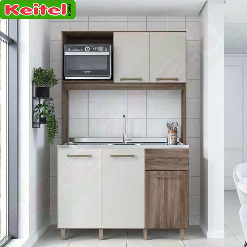 kit Cozinha Compacta Sara Naturale / Off White - Keitel Móveis
