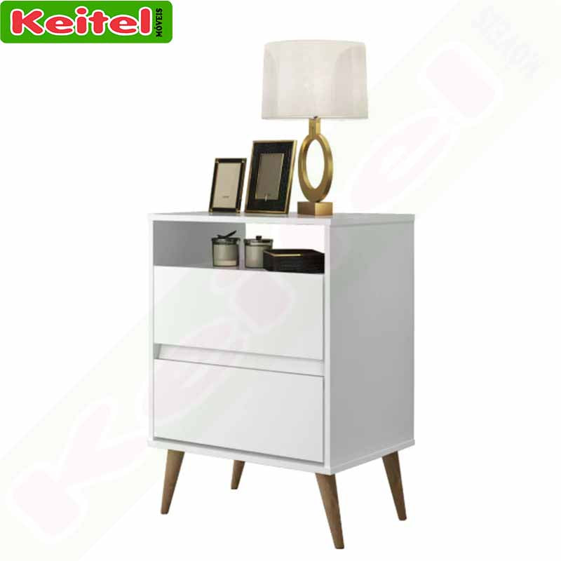 Mesinha de Cabeceira Lotus 2 Gavetas Branco - Keitel Móveis