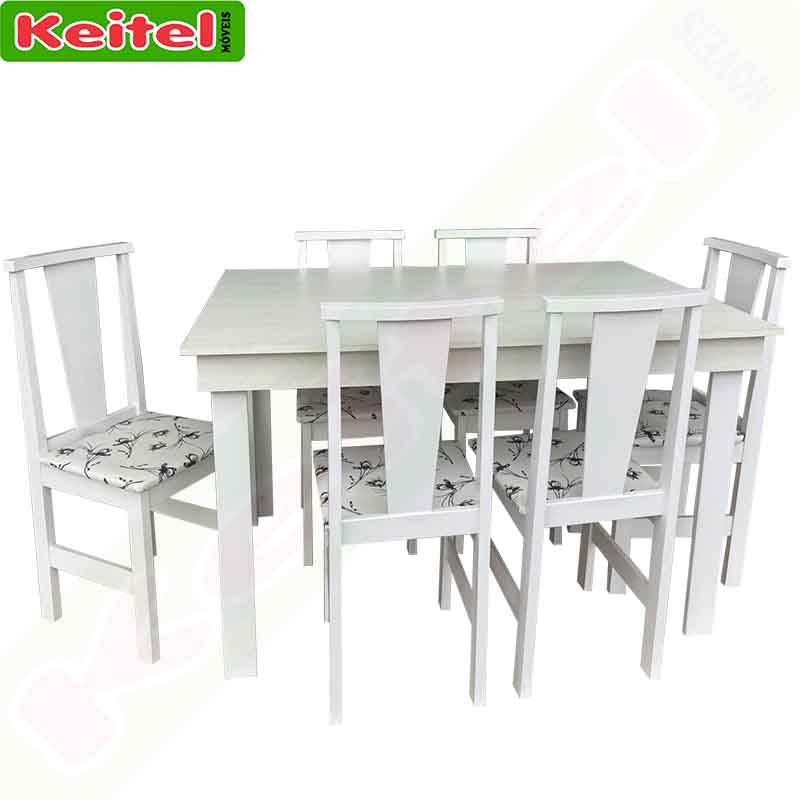 Mesa Com 6 cadeiras Retangular Branca Com Tampo Bianco - Keitel Móveis