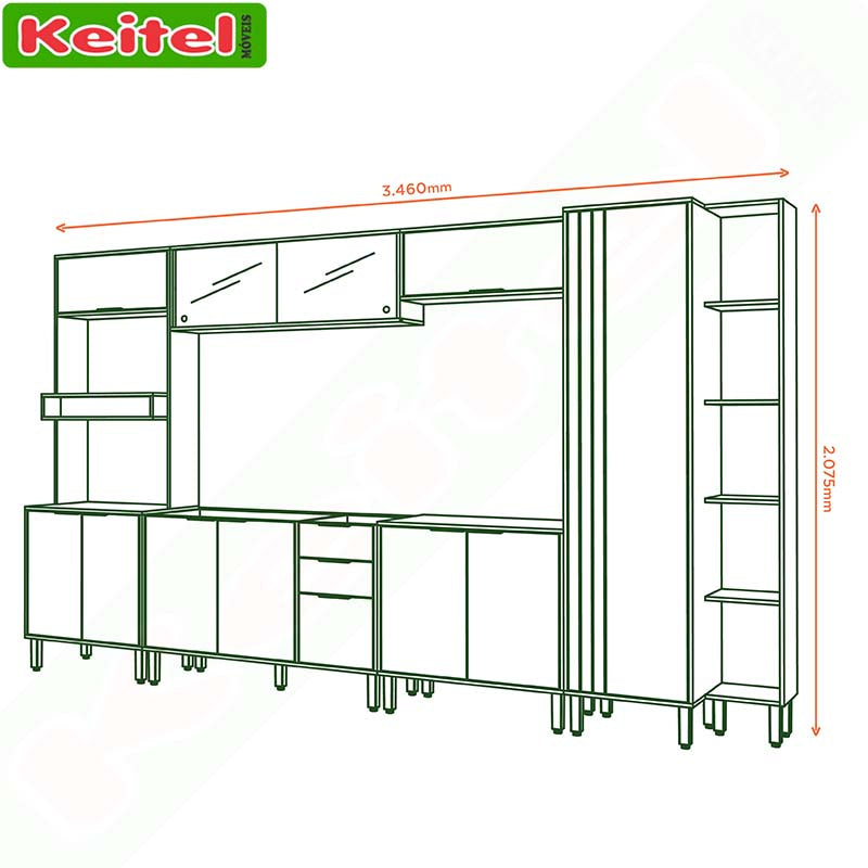 Cozinha Modulada Glória 6 Peças Castanho / Off White (Vidro)